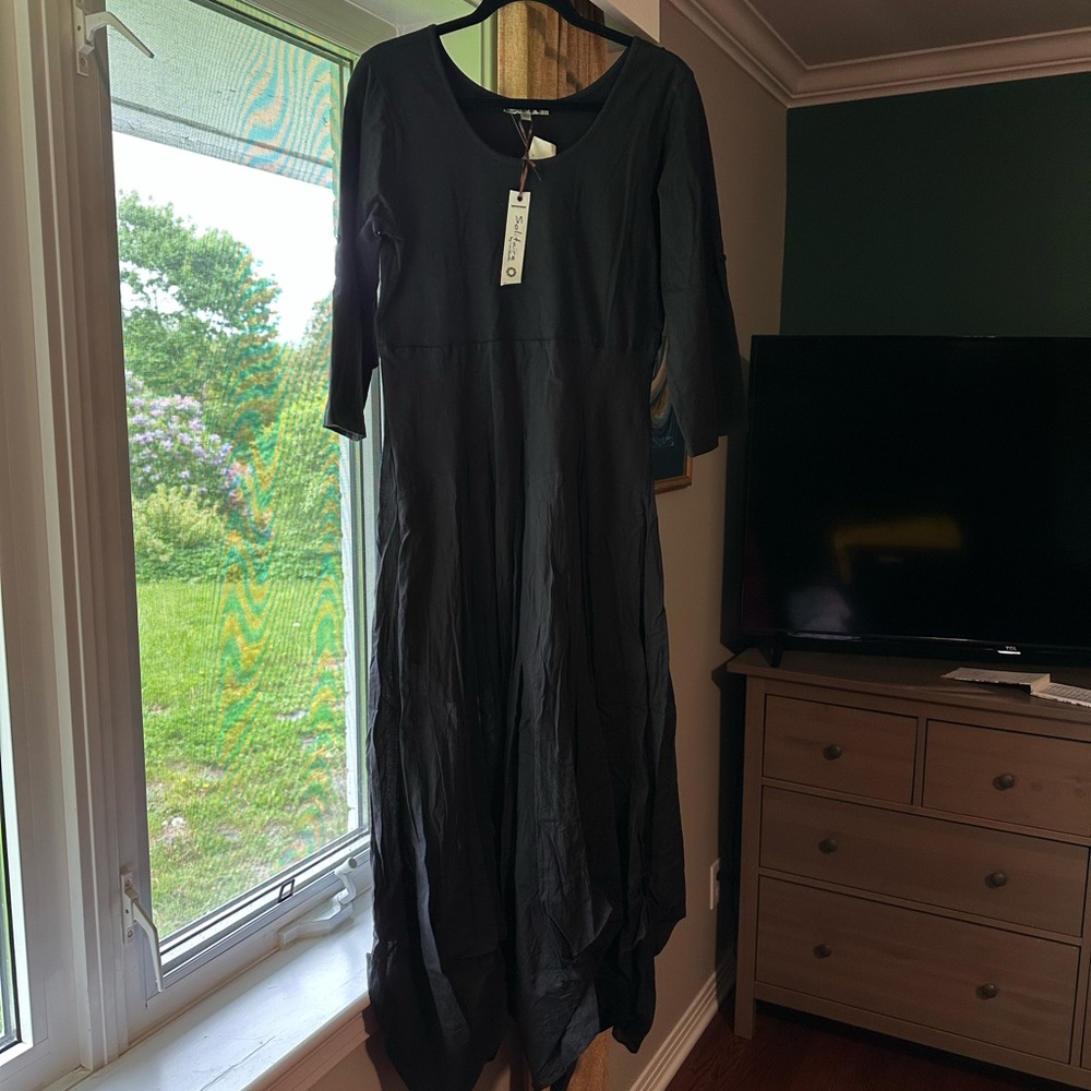Solitaire Black Asymmetrical Sundress with 3/4 Sleeves